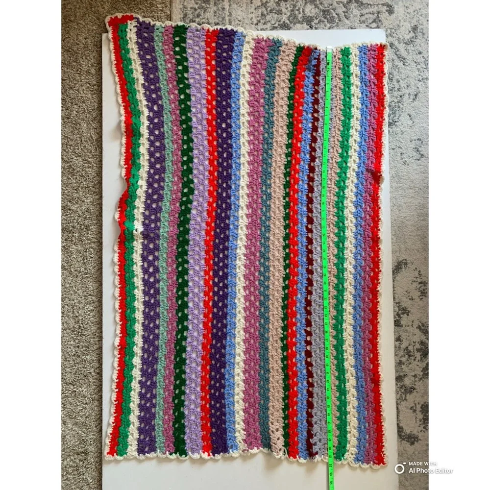 Vintage Handmade Multicolor Crochet Knit Afghan Throw Blanket